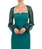 Color:Teal - Image 4 - Stretch Crepe Sweetheart Neck Sequin Beaded Long Sleeve Gown