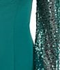 Color:Teal - Image 5 - Stretch Crepe Sweetheart Neck Sequin Beaded Long Sleeve Gown