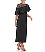 Color:Black - Image 3 - Stretch Illusion Off-the-Shoulder Short Flutter Asymmetrical Sleeve Cascading Ruffle Beaded Sheath Midi Dress
