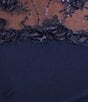 Color:Navy - Image 4 - Stretch Scuba Crepe Illusion 3D Lace Round Neckline Short Sleeve Gown
