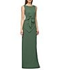 JS Collections Tianna Gown Round Neck Bow Front Stretch Crepe Column Gown, Color:Mallard - Image 3