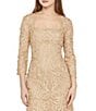 JS Collections Violette Soutache Mesh 3/4 Sleeve Square Neck Sheath Midi Dress, Color:Gold - Image 4