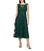 JS Collections Viviana Embroidered Beaded Mesh Sleeveless Crew Neck A-Line Midi Dress, Color:Jewel Green - Image 1
