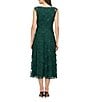 JS Collections Viviana Embroidered Beaded Mesh Sleeveless Crew Neck A-Line Midi Dress, Color:Jewel Green - Image 2