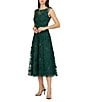 JS Collections Viviana Embroidered Beaded Mesh Sleeveless Crew Neck A-Line Midi Dress, Color:Jewel Green - Image 3
