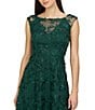 JS Collections Viviana Embroidered Beaded Mesh Sleeveless Crew Neck A-Line Midi Dress, Color:Jewel Green - Image 4