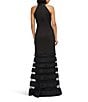 JS Collections Willa Twist Front Halter Mesh Insert Hem Stretch Crepe Mermaid Gown, Color:Black - Image 2