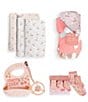 Color:Cherry Cute - Image 1 - Everyday Essentials Cherry Cute Swaddle Blankets, Reversible Blanket, Socks, Bib, & Teether Ring, Baby Bundle