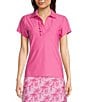 Color:Peony Pink - Image 1 - Austin Knit Collared V-Neck Short Sleeve Ruffled Trim Polo Shirt