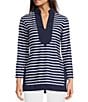 Jude Connally Chris Everyday Stripe Print Jude Cloth Stretch Knit Mandarin Collar Bracelet Sleeve Coordinating Top, Color:Everyday Stripe Navy White - Image 1
