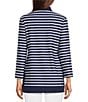 Jude Connally Chris Everyday Stripe Print Jude Cloth Stretch Knit Mandarin Collar Bracelet Sleeve Coordinating Top, Color:Everyday Stripe Navy White - Image 2