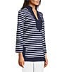 Jude Connally Chris Everyday Stripe Print Jude Cloth Stretch Knit Mandarin Collar Bracelet Sleeve Coordinating Top, Color:Everyday Stripe Navy White - Image 3