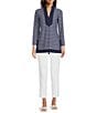 Jude Connally Chris Everyday Stripe Print Jude Cloth Stretch Knit Mandarin Collar Bracelet Sleeve Coordinating Top, Color:Everyday Stripe Navy White - Image 5