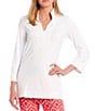 Color:White - Image 1 - Chris Long Sleeve Collared V-Neck Knit Tunic