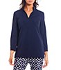 Color:Navy - Image 1 - Chris Long Sleeve Collared V-Neck Knit Tunic