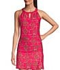 Color:Decorative Bamboo Hibiscus - Image 1 - Claire Knit Decorative Bamboo Hiibiscus Print Keyhole Halter Neck Coordinating Sleeveless Top