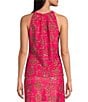 Color:Decorative Bamboo Hibiscus - Image 2 - Claire Knit Decorative Bamboo Hiibiscus Print Keyhole Halter Neck Coordinating Sleeveless Top