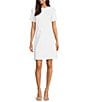 Color:White - Image 1 - Daria Cotton Stretch Sateen Round Neck Short Sleeve Dress