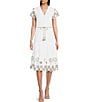 Color:White/Gold - Image 1 - Eliza Lurex Gold Eyelet Embroidered Belted Tassel Tie Tiered A-Line Midi Dress