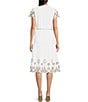 Color:White/Gold - Image 2 - Eliza Lurex Gold Eyelet Embroidered Belted Tassel Tie Tiered A-Line Midi Dress
