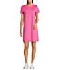 Color:Peony Pink - Image 1 - Ella Ponte Knit Stretch Round Neck Short Sleeve Shift Dress