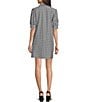 Color:Gingham Black - Image 2 - Emerson Gingham Print Jude Cloth Knit Point Collar Puffed Sleeve Shift Dress