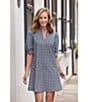 Color:Gingham Black - Image 4 - Emerson Gingham Print Jude Cloth Knit Point Collar Puffed Sleeve Shift Dress
