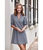 Color:Gingham Black - Image 5 - Emerson Gingham Print Jude Cloth Knit Point Collar Puffed Sleeve Shift Dress