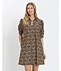Jude Connally Emerson Jude Cloth Knit Garden Lattice Print Point Collar Puffed Sleeve Shift Dress, Color:Garden Lattice Black/Camel - Image 4