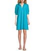 Color:Aqua - Image 1 - Emerson Jude Cloth Knit Point Collar Puffed Sleeve Shift Dress