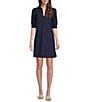 Jude Connally Emerson Jude Cloth Knit Point Collar Puffed Sleeve Shift Dress, Color:Navy - Image 1