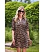 Jude Connally Emerson Large Leopard Print Jude Cloth Knit Point Collar Puffed Sleeve Shift Dress, Color:Large Leopard Brown Camel - Image 4
