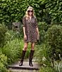 Jude Connally Emerson Large Leopard Print Jude Cloth Knit Point Collar Puffed Sleeve Shift Dress, Color:Large Leopard Brown Camel - Image 5