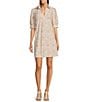 Color:Painted Tile Sand - Image 1 - Emerson Painted Tile Sand Print Jude Cloth Knit Point Collar Puffed Sleeve Shift Dress