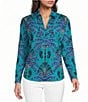 Jude Connally Francine Decorative Frond Peacock Print Point Collar Long Sleeve Top - Image 1