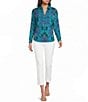 Jude Connally Francine Decorative Frond Peacock Print Point Collar Long Sleeve Top - Image 3