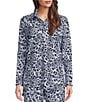 Color:Blooms Navy - Image 1 - Hadley Blooms Navy Print Jude Cloth Knit Point Collar Long Split Roll Cuff Sleeve Coordinating Tunic