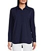 Color:Navy - Image 1 - Hadley Long Roll-Tab Sleeve Point Collar High-Low Tunic