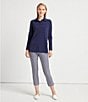 Color:Navy - Image 4 - Hadley Long Roll-Tab Sleeve Point Collar High-Low Tunic