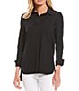 Color:Black - Image 1 - Hadley 3/4 Roll-Tab Sleeve Point Collar High-Low Tunic