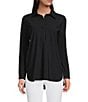 Color:Black - Image 1 - Hadley Long Roll-Tab Sleeve Point Collar High-Low Tunic