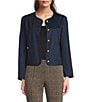 Jude Connally Hope Denim Round Neck Long Sleeve Gold Button Jacket, Color:Navy - Image 1
