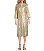 Jude Connally Kallan Cotton Voile Gold Foil Medallion Print Point Collar Shift Midi Dress, Color:Gold Foil Medallion - Image 1