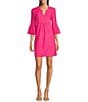 Color:Garden Gate Spring Pink - Image 1 - Kerry Jacquard Grand Links Split V-Neck 3/4 Sleeve Shift Dress