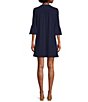 Color:Navy - Image 2 - Kerry Stretch Knit Split V-Neck 3/4 Bell Sleeve Dress