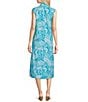Color:Enchanted Sea Aqua - Image 2 - Kristen Knit Enchanted Sea Aqua Print Split V-Neck Sleeveless A-Line Midi Dress