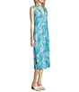 Color:Enchanted Sea Aqua - Image 3 - Kristen Knit Enchanted Sea Aqua Print Split V-Neck Sleeveless A-Line Midi Dress