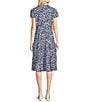 Color:Blooms Navy - Image 2 - Libby Blooms Navy Print Jude Cloth Knit V-Neck Short Puff Sleeve A-Line Tiered Midi Dress