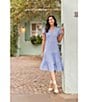 Color:Circle Geo Bluebell - Image 5 - Libby Circle Geo Bluebell Print Jude Cloth Knit V-Neck Short Puff Sleeve A-Line Tiered Midi Dress