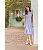 Color:Circle Geo Bluebell - Image 6 - Libby Circle Geo Bluebell Print Jude Cloth Knit V-Neck Short Puff Sleeve A-Line Tiered Midi Dress